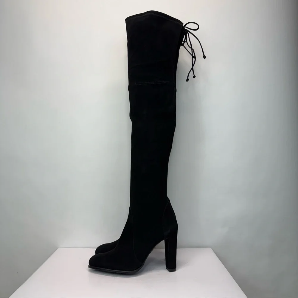 New Stuart Weitzman Highland Over The Knee Boot Black Suede Sz 9